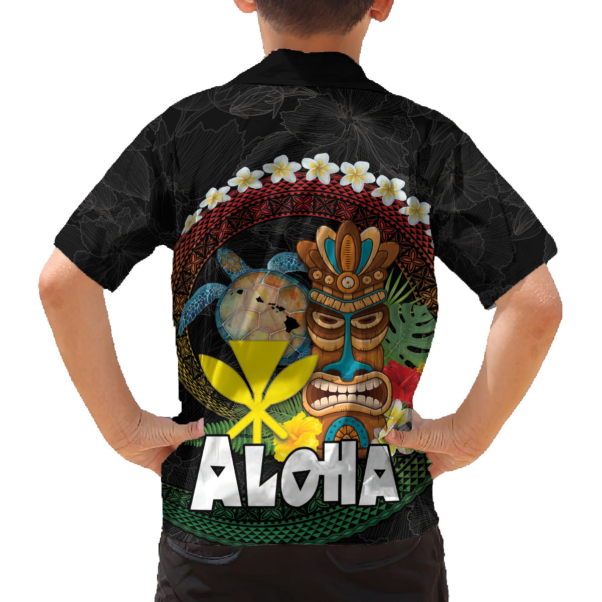 Aloha Hawaii Family Matching Off The Shoulder Long Sleeve Dress and Hawaiian Shirt Kanaka Maoli with Polynesian Spiral Plumeria LT03 - Polynesian Pride