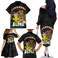 Aloha Hawaii Family Matching Off The Shoulder Long Sleeve Dress and Hawaiian Shirt Kanaka Maoli with Polynesian Spiral Plumeria LT03 - Polynesian Pride
