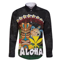 Aloha Hawaii Family Matching Short Sleeve Bodycon Dress and Hawaiian Shirt Kanaka Maoli with Polynesian Spiral Plumeria LT03 Dad's Shirt - Long Sleeve Black - Polynesian Pride