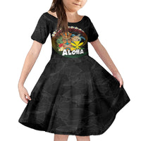 Aloha Hawaii Family Matching Tank Maxi Dress and Hawaiian Shirt Kanaka Maoli with Polynesian Spiral Plumeria LT03 Daughter's Dress Black - Polynesian Pride