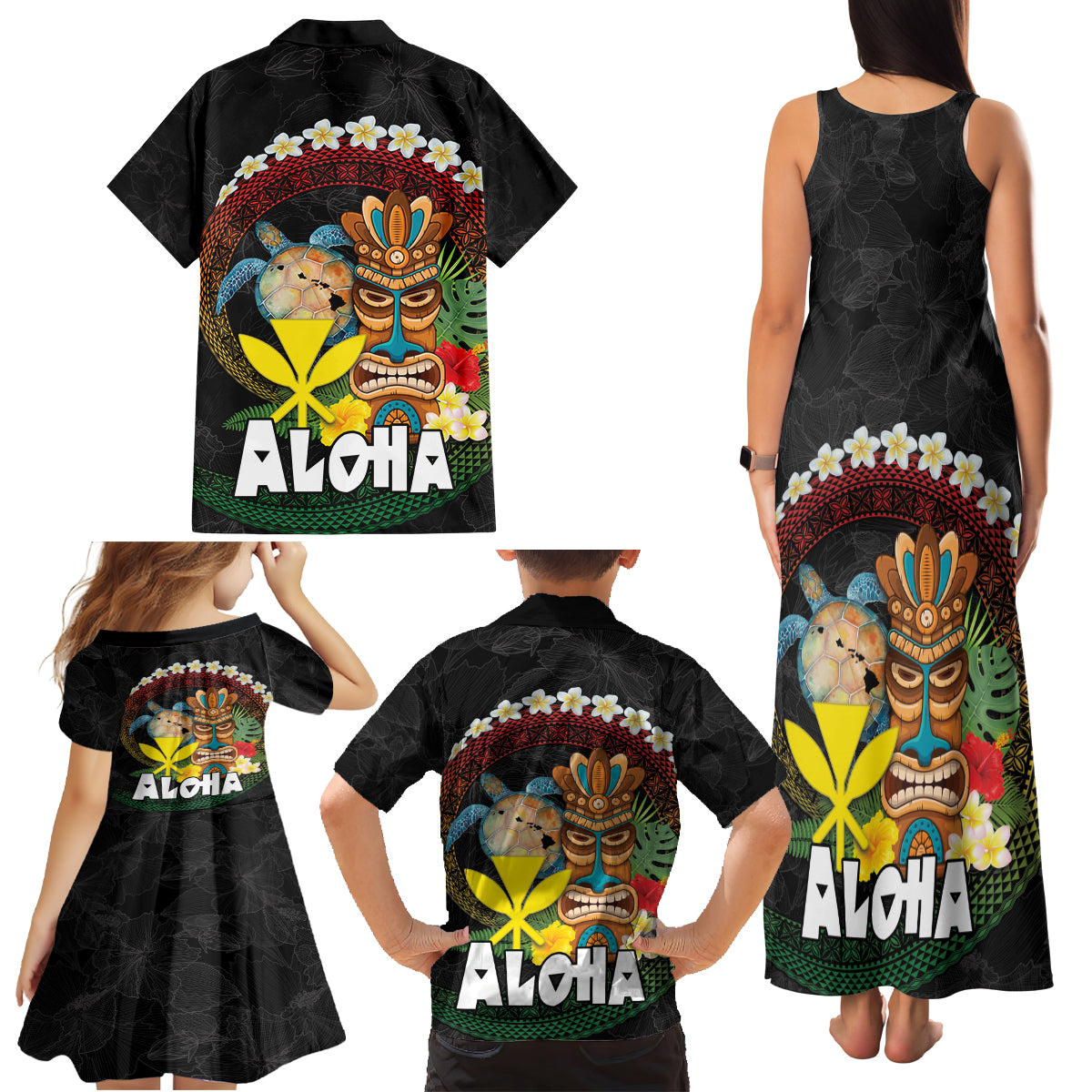Aloha Hawaii Family Matching Tank Maxi Dress and Hawaiian Shirt Kanaka Maoli with Polynesian Spiral Plumeria LT03 - Polynesian Pride