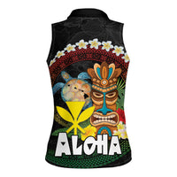 Aloha Hawaii Women Sleeveless Polo Shirt Kanaka Maoli with Polynesian Spiral Plumeria