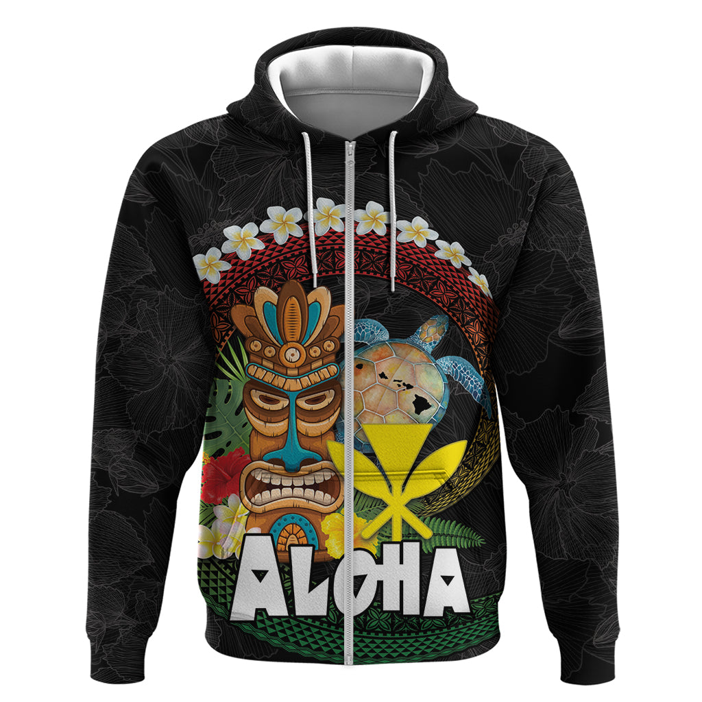 Aloha Hawaii Zip Hoodie Kanaka Maoli with Polynesian Spiral Plumeria