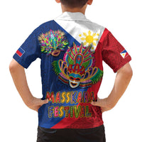 Philippines MassKara Family Matching Off The Shoulder Long Sleeve Dress and Hawaiian Shirt Filipino Carnival Mask and Polynesian Pattern LT03 - Polynesian Pride
