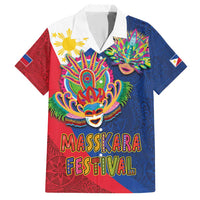 Philippines MassKara Family Matching Short Sleeve Bodycon Dress and Hawaiian Shirt Filipino Carnival Mask and Polynesian Pattern LT03 Dad's Shirt - Short Sleeve Blue - Polynesian Pride