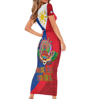 Philippines MassKara Family Matching Short Sleeve Bodycon Dress and Hawaiian Shirt Filipino Carnival Mask and Polynesian Pattern LT03 - Polynesian Pride