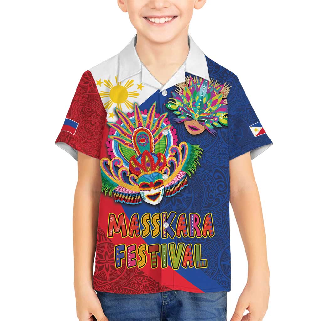 Philippines MassKara Family Matching Summer Maxi Dress and Hawaiian Shirt Filipino Carnival Mask and Polynesian Pattern
