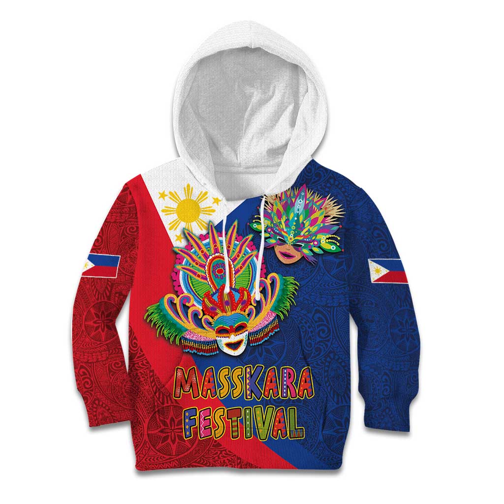 Philippines MassKara Kid Hoodie Filipino Carnival Mask and Polynesian Pattern LT03 Hoodie Blue - Polynesian Pride