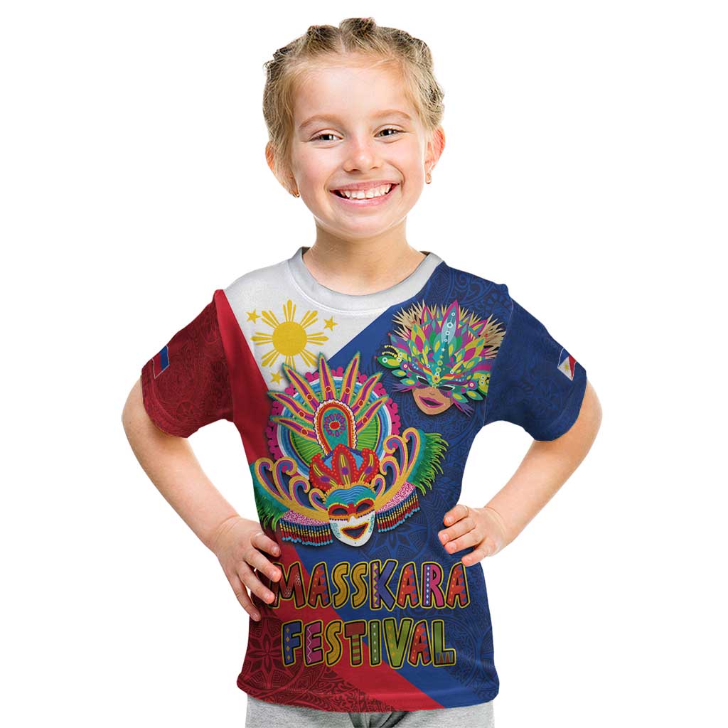Philippines MassKara Kid T Shirt Filipino Carnival Mask and Polynesian Pattern