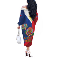 Philippines MassKara Off The Shoulder Long Sleeve Dress Filipino Carnival Mask and Polynesian Pattern LT03 - Polynesian Pride