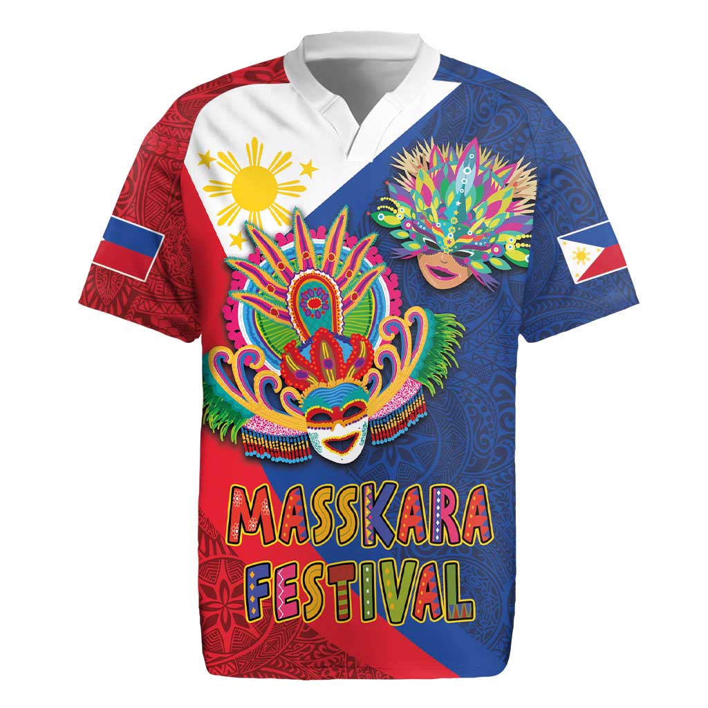 Philippines MassKara Rugby Jersey Filipino Carnival Mask and Polynesian Pattern LT03 Blue - Polynesian Pride