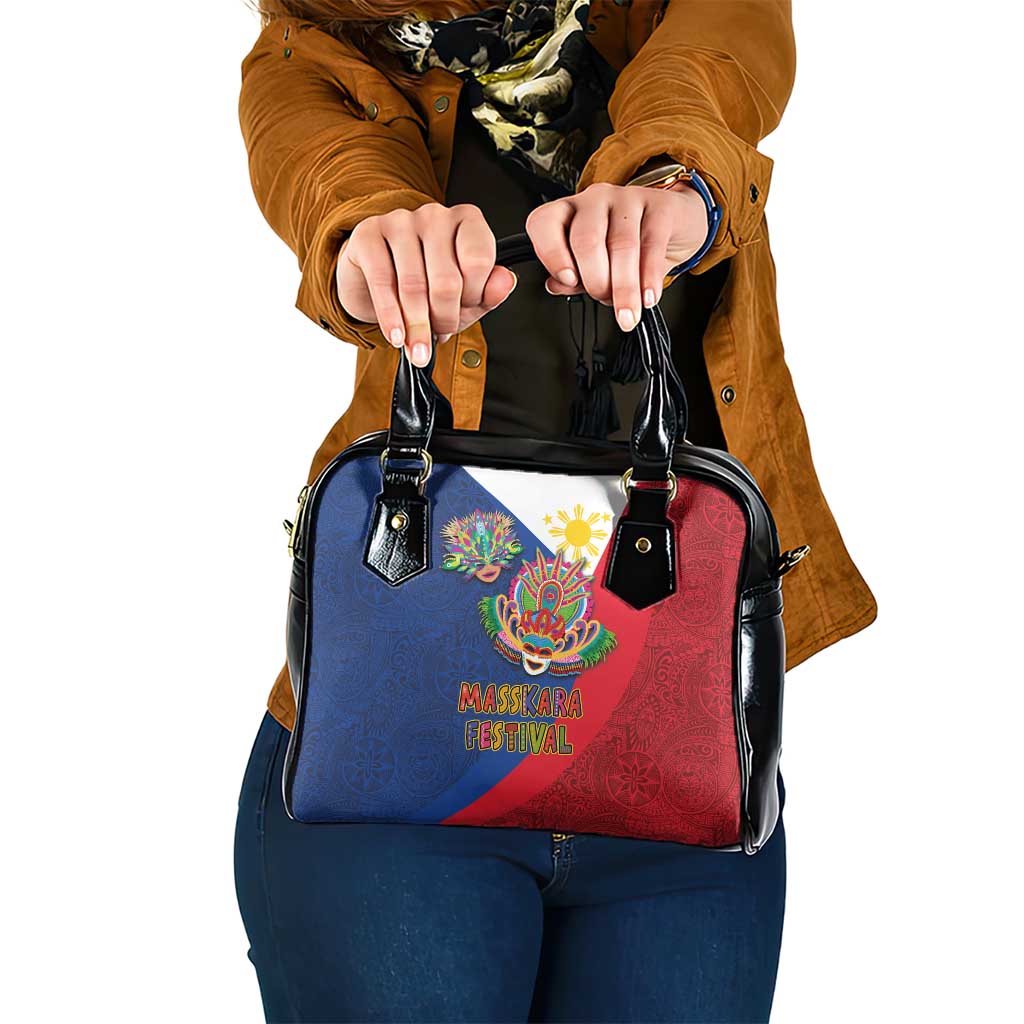 Philippines MassKara Shoulder Handbag Filipino Carnival Mask and Polynesian Pattern LT03 One Size Blue - Polynesian Pride