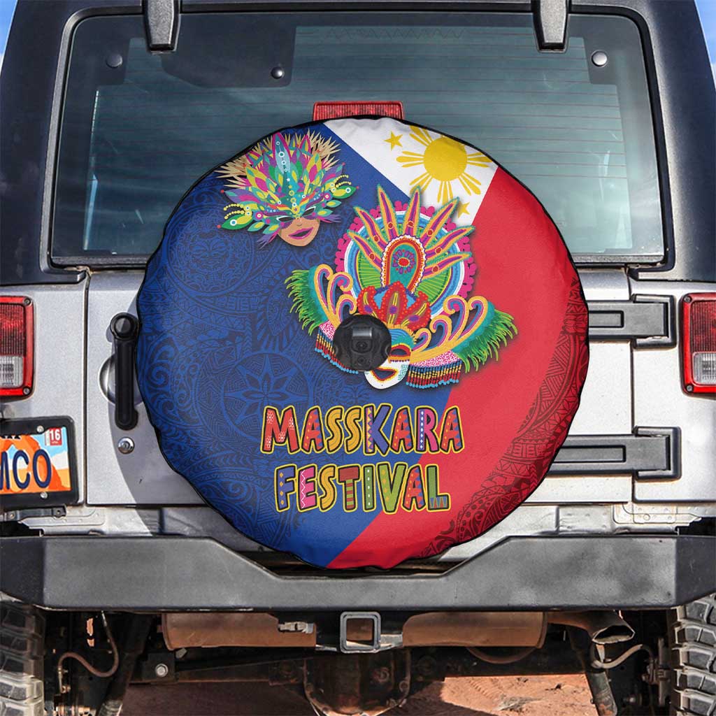 Philippines MassKara Spare Tire Cover Filipino Carnival Mask and Polynesian Pattern LT03 Blue - Polynesian Pride