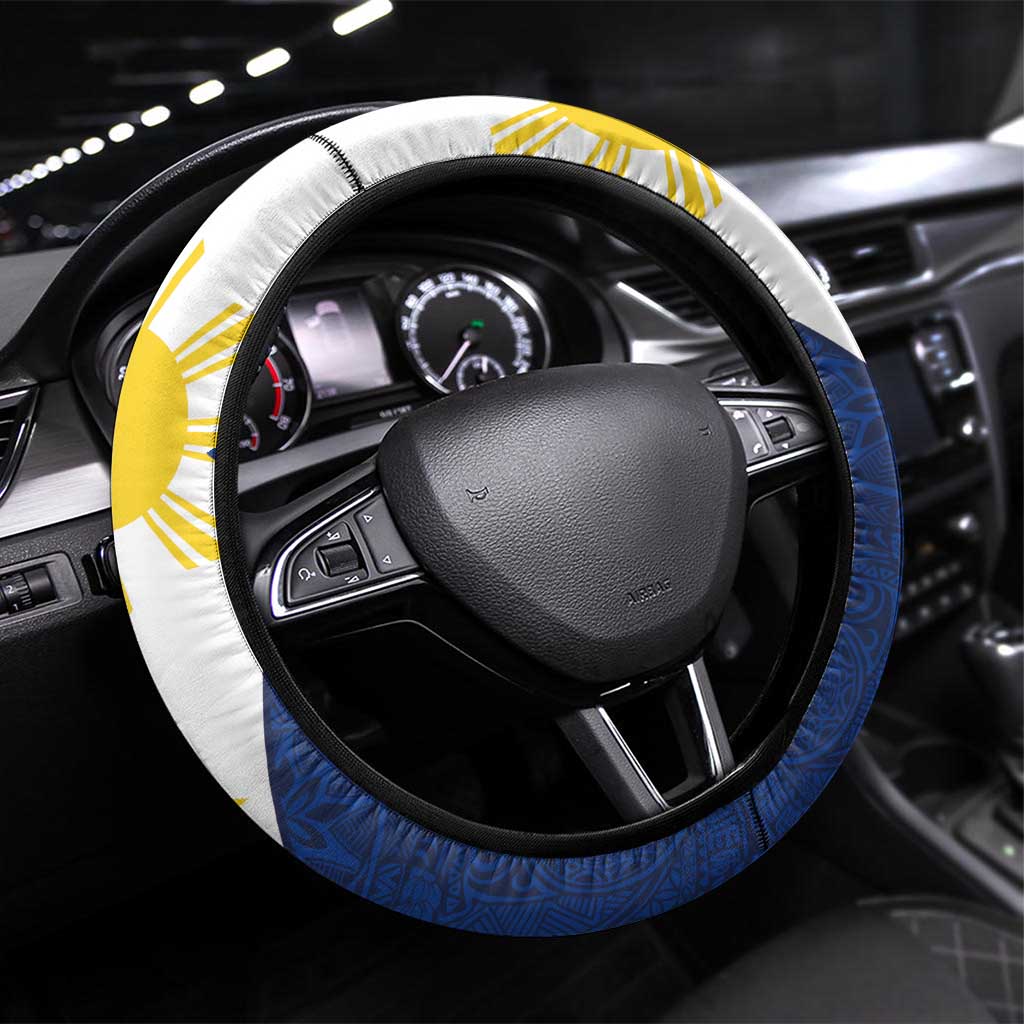 Philippines MassKara Steering Wheel Cover Filipino Carnival Mask and Polynesian Pattern LT03 Universal Fit Blue - Polynesian Pride