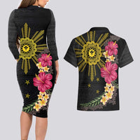 Hawaii and Philippines Together Couples Matching Long Sleeve Bodycon Dress and Hawaiian Shirt Hibiscus Flower and Sun Badge Polynesian Pattern Coloful LT03 - Polynesian Pride
