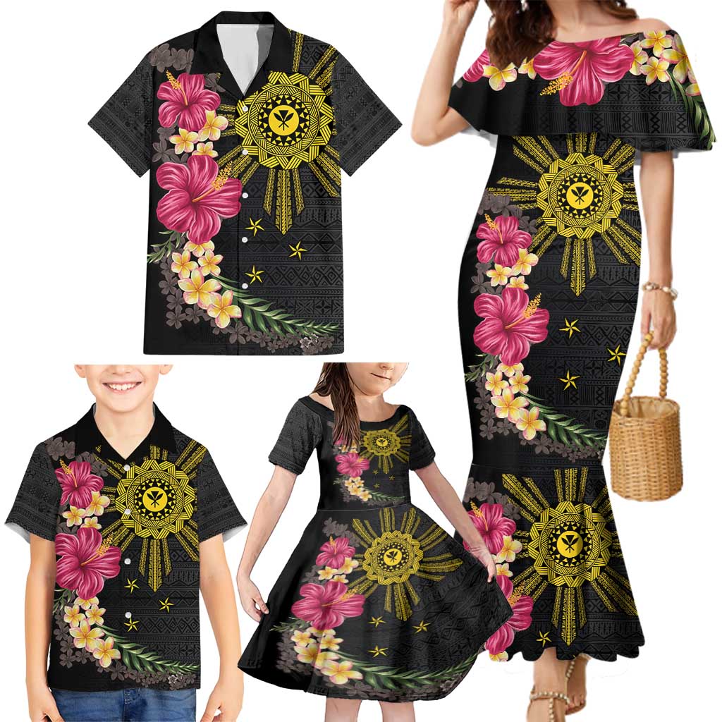 Hawaii and Philippines Together Family Matching Mermaid Dress and Hawaiian Shirt Hibiscus Flower and Sun Badge Polynesian Pattern Coloful LT03 - Polynesian Pride