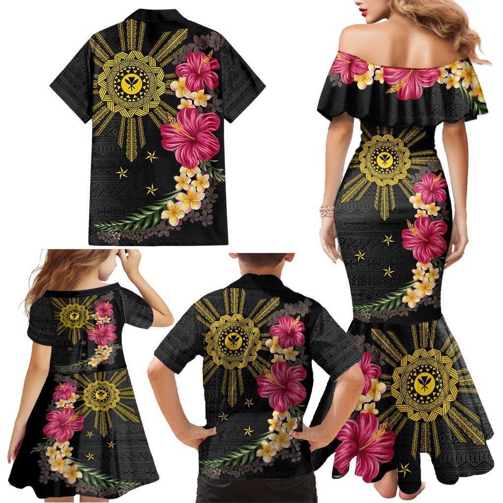 Hawaii and Philippines Together Family Matching Mermaid Dress and Hawaiian Shirt Hibiscus Flower and Sun Badge Polynesian Pattern Coloful LT03 - Polynesian Pride