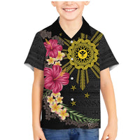 Hawaii and Philippines Together Family Matching Mermaid Dress and Hawaiian Shirt Hibiscus Flower and Sun Badge Polynesian Pattern Coloful LT03 Son's Shirt Black - Polynesian Pride