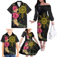 Hawaii and Philippines Together Family Matching Off The Shoulder Long Sleeve Dress and Hawaiian Shirt Hibiscus Flower and Sun Badge Polynesian Pattern Coloful LT03 - Polynesian Pride