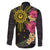 Hawaii and Philippines Together Family Matching Off The Shoulder Long Sleeve Dress and Hawaiian Shirt Hibiscus Flower and Sun Badge Polynesian Pattern Coloful