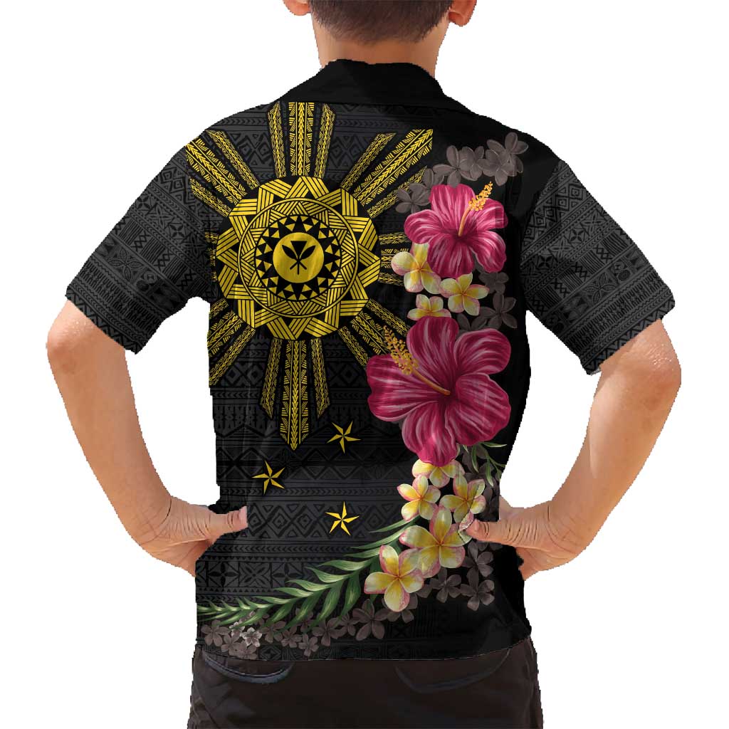 Hawaii and Philippines Together Family Matching Off Shoulder Maxi Dress and Hawaiian Shirt Hibiscus Flower and Sun Badge Polynesian Pattern Coloful LT03 - Polynesian Pride