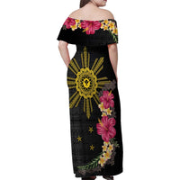 Hawaii and Philippines Together Family Matching Off Shoulder Maxi Dress and Hawaiian Shirt Hibiscus Flower and Sun Badge Polynesian Pattern Coloful LT03 - Polynesian Pride