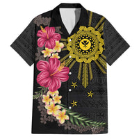 Hawaii and Philippines Together Family Matching Off Shoulder Short Dress and Hawaiian Shirt Hibiscus Flower and Sun Badge Polynesian Pattern Coloful LT03 Dad's Shirt - Short Sleeve Black - Polynesian Pride
