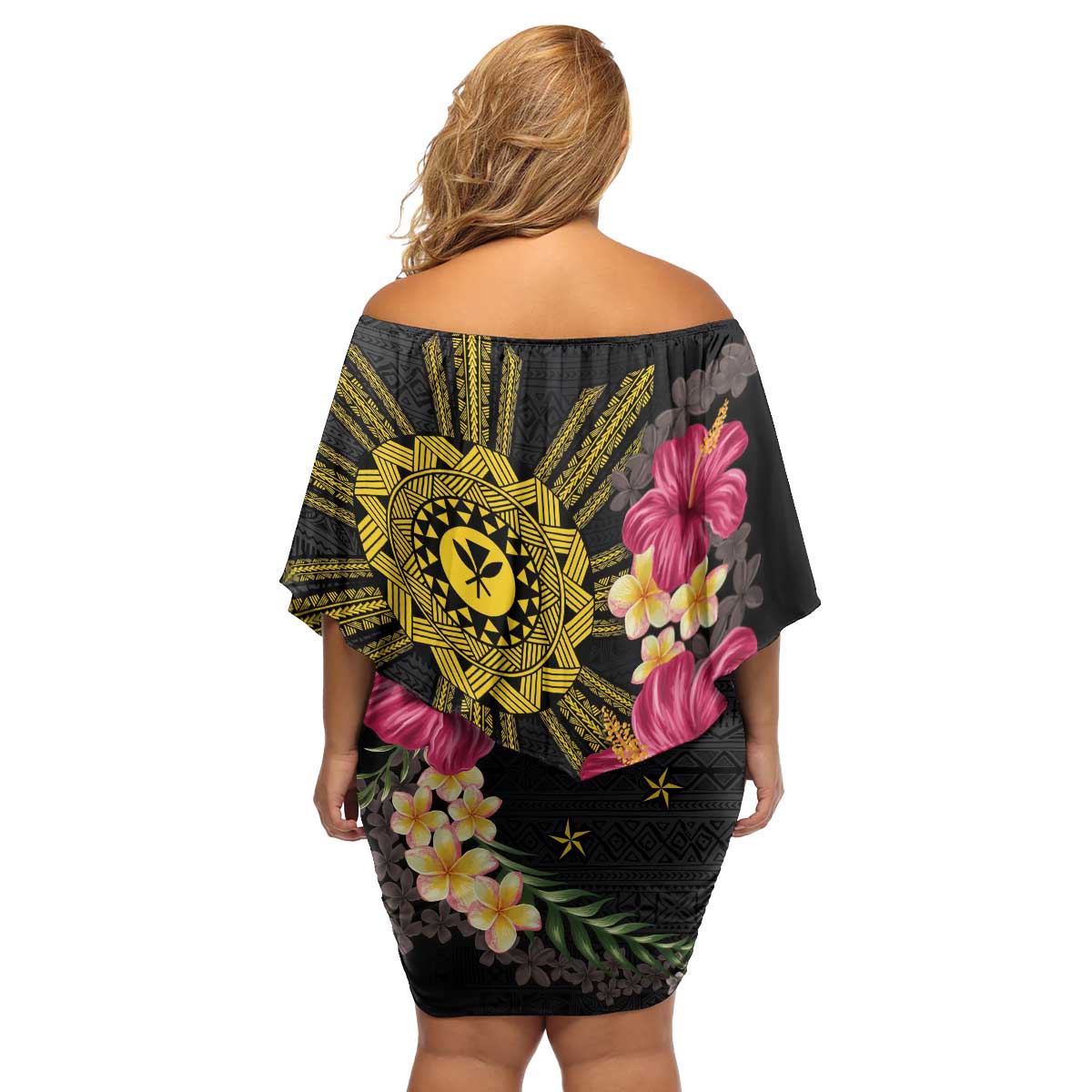 Hawaii and Philippines Together Family Matching Off Shoulder Short Dress and Hawaiian Shirt Hibiscus Flower and Sun Badge Polynesian Pattern Coloful LT03 - Polynesian Pride