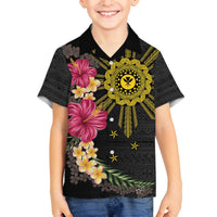 Hawaii and Philippines Together Family Matching Puletasi and Hawaiian Shirt Hibiscus Flower and Sun Badge Polynesian Pattern Coloful LT03 Son's Shirt Black - Polynesian Pride