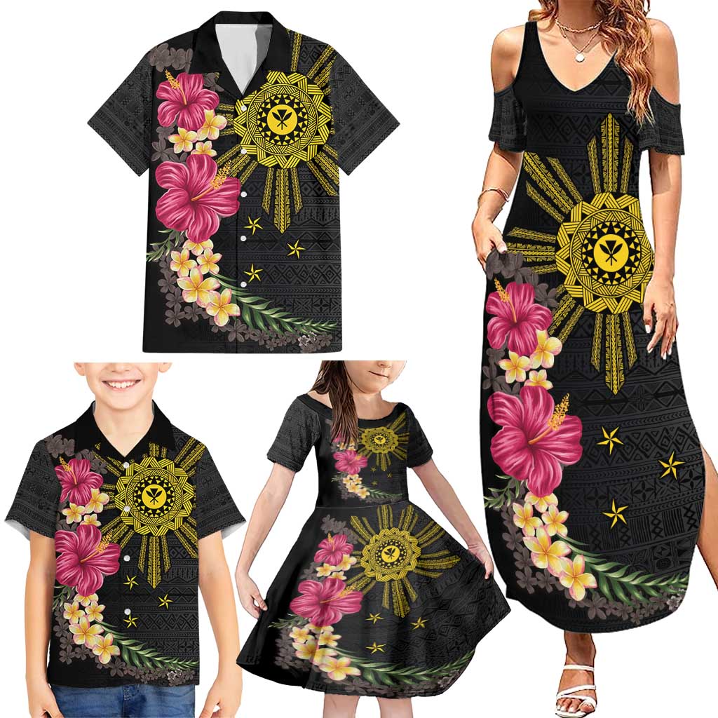 Hawaii and Philippines Together Family Matching Summer Maxi Dress and Hawaiian Shirt Hibiscus Flower and Sun Badge Polynesian Pattern Coloful LT03 - Polynesian Pride