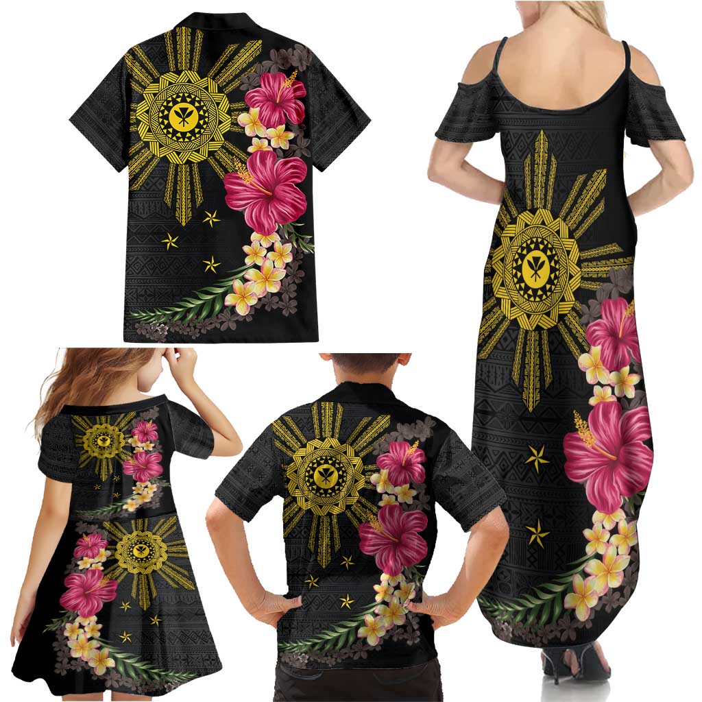 Hawaii and Philippines Together Family Matching Summer Maxi Dress and Hawaiian Shirt Hibiscus Flower and Sun Badge Polynesian Pattern Coloful LT03 - Polynesian Pride