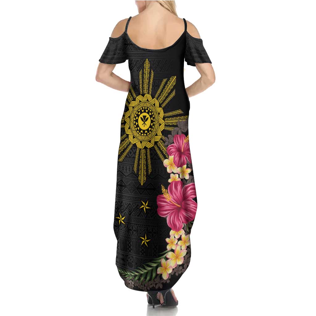 Hawaii and Philippines Together Family Matching Summer Maxi Dress and Hawaiian Shirt Hibiscus Flower and Sun Badge Polynesian Pattern Coloful LT03 - Polynesian Pride