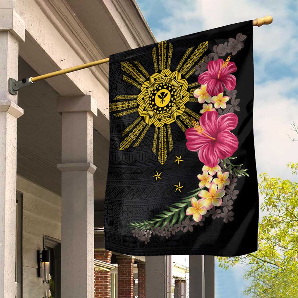 Hawaii and Philippines Together Garden Flag Hibiscus Flower and Sun Badge Polynesian Pattern Coloful LT03 House Flag Black - Polynesian Pride