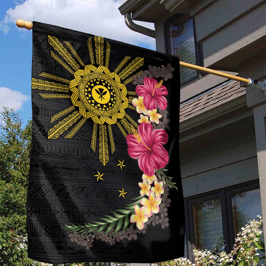 Hawaii and Philippines Together Garden Flag Hibiscus Flower and Sun Badge Polynesian Pattern Coloful LT03 - Polynesian Pride