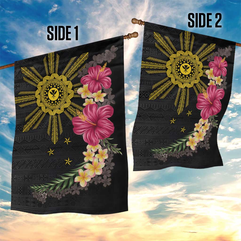 Hawaii and Philippines Together Garden Flag Hibiscus Flower and Sun Badge Polynesian Pattern Coloful LT03 - Polynesian Pride