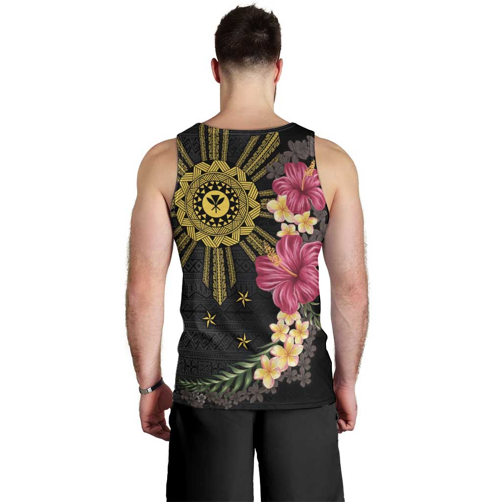 Hawaii and Philippines Together Men Tank Top Hibiscus Flower and Sun Badge Polynesian Pattern Coloful