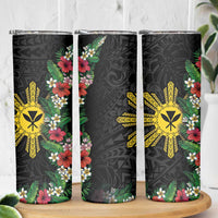 Hawaii and Philippines Together Skinny Tumbler Hibiscus Flower and Sun Badge Polynesian Pattern Coloful