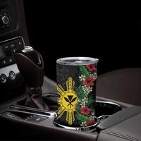 Hawaii and Philippines Together Tumbler Cup Hibiscus Flower and Sun Badge Polynesian Pattern Coloful