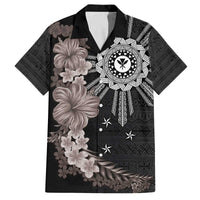 Hawaii and Philippines Together Family Matching Off The Shoulder Long Sleeve Dress and Hawaiian Shirt Hibiscus Flower and Sun Badge Polynesian Pattern Grayscale LT03 Dad's Shirt - Short Sleeve Black - Polynesian Pride
