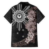Hawaii and Philippines Together Family Matching Off Shoulder Maxi Dress and Hawaiian Shirt Hibiscus Flower and Sun Badge Polynesian Pattern Grayscale LT03 - Polynesian Pride