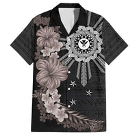 Hawaii and Philippines Together Family Matching Short Sleeve Bodycon Dress and Hawaiian Shirt Hibiscus Flower and Sun Badge Polynesian Pattern Grayscale LT03 Dad's Shirt - Short Sleeve Black - Polynesian Pride