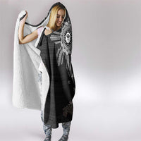 Hawaii and Philippines Together Hooded Blanket Hibiscus Flower and Sun Badge Polynesian Pattern Grayscale