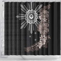 Hawaii and Philippines Together Shower Curtain Hibiscus Flower and Sun Badge Polynesian Pattern Grayscale LT03 - Polynesian Pride