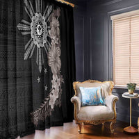 Hawaii and Philippines Together Window Curtain Hibiscus Flower and Sun Badge Polynesian Pattern Grayscale LT03 - Polynesian Pride