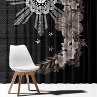 Hawaii and Philippines Together Window Curtain Hibiscus Flower and Sun Badge Polynesian Pattern Grayscale LT03 - Polynesian Pride