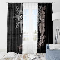 Hawaii and Philippines Together Window Curtain Hibiscus Flower and Sun Badge Polynesian Pattern Grayscale LT03 - Polynesian Pride