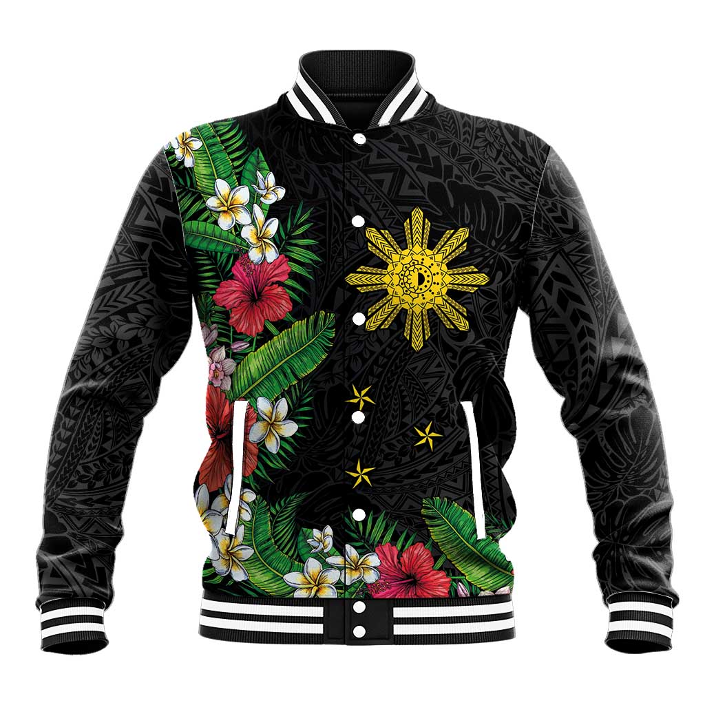 Tropical Hawaii and Philippines Baseball Jacket Kanaka Maoli and Sun Badge Batok Tattoo Colorful