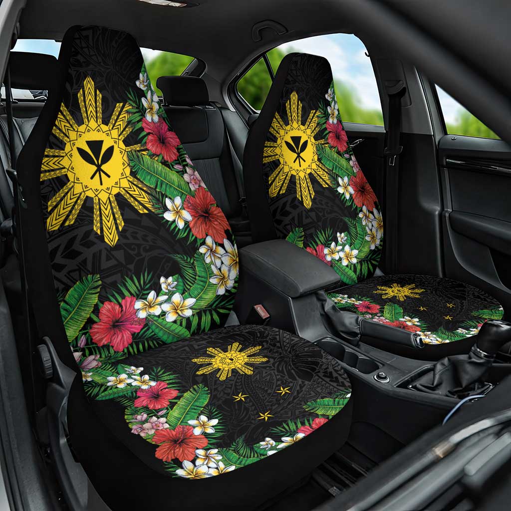 Tropical Hawaii and Philippines Car Seat Cover Kanaka Maoli and Sun Badge Batok Tattoo Colorful LT03 One Size Black - Polynesian Pride