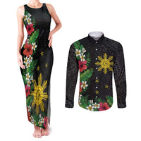 Tropical Hawaii and Philippines Couples Matching Tank Maxi Dress and Long Sleeve Button Shirt Kanaka Maoli and Sun Badge Batok Tattoo Colorful LT03 Black - Polynesian Pride