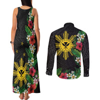 Tropical Hawaii and Philippines Couples Matching Tank Maxi Dress and Long Sleeve Button Shirt Kanaka Maoli and Sun Badge Batok Tattoo Colorful LT03 - Polynesian Pride